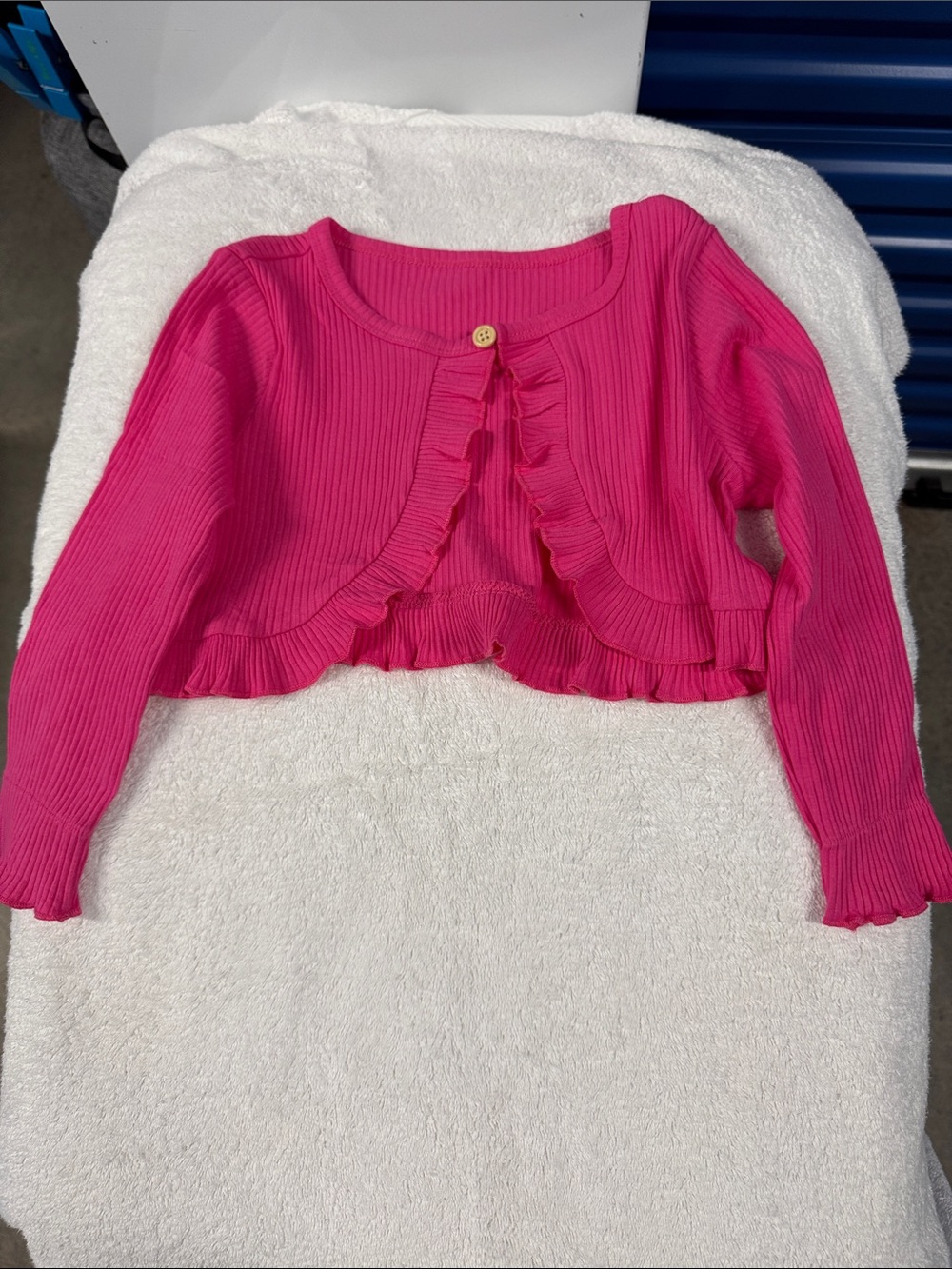 Girls' Fuchsia Ruffle Ribbed Cardigan - Picture 2 of 4